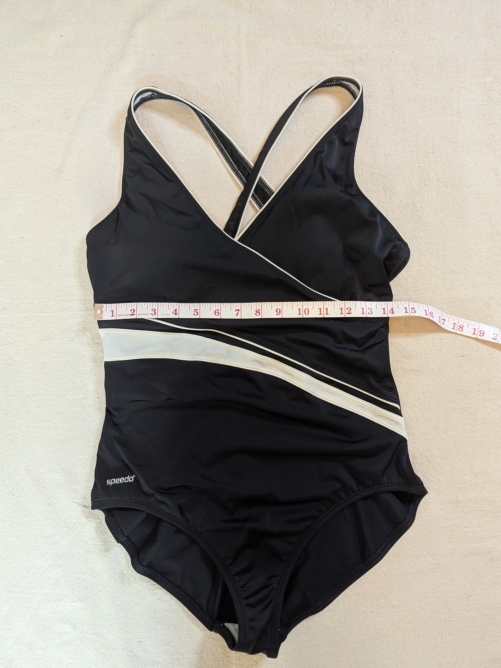 Speedo Women's Black One-Piece Swimsuit with White Stripe Accent